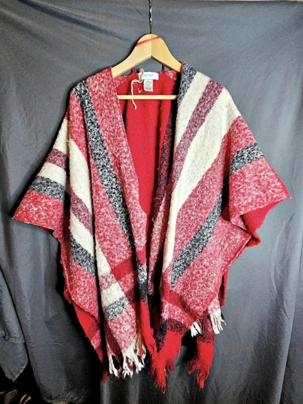 Nine West Striped Fringe Wrap in Red & White